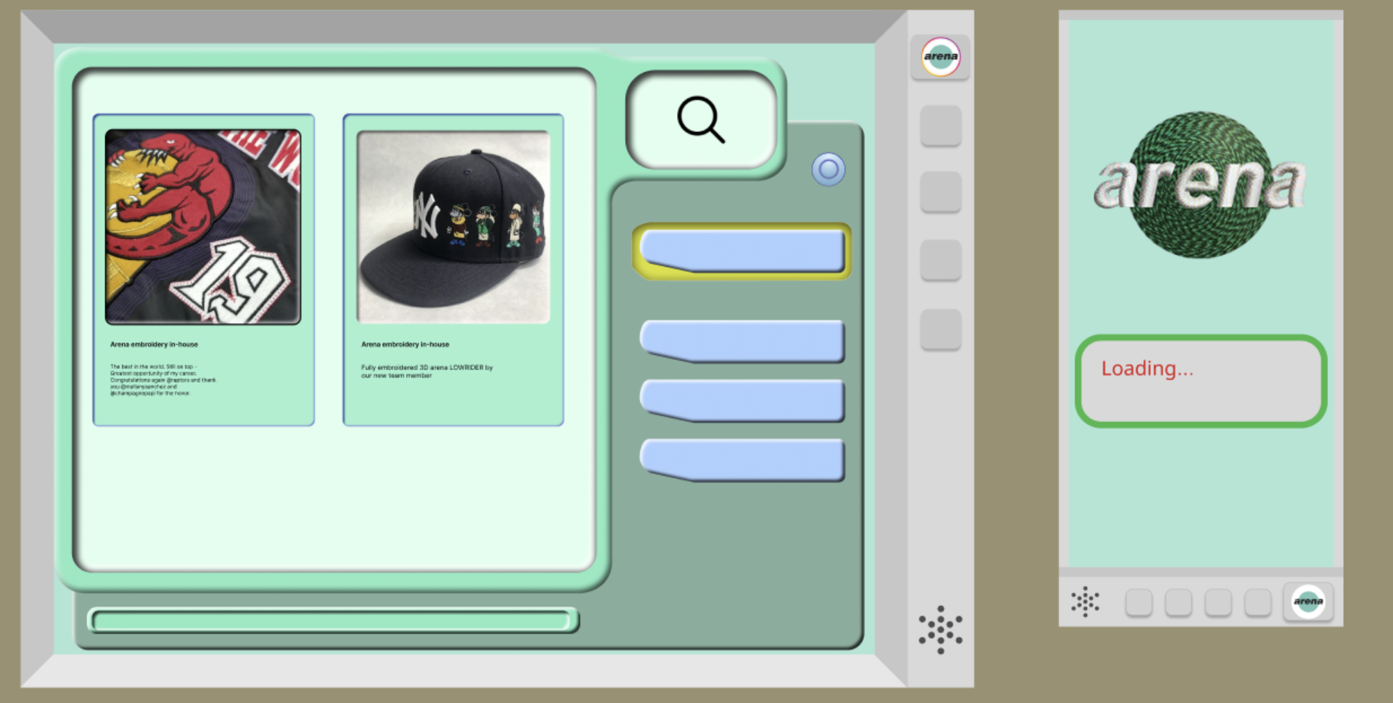 Arena website — embroidery machine interface design